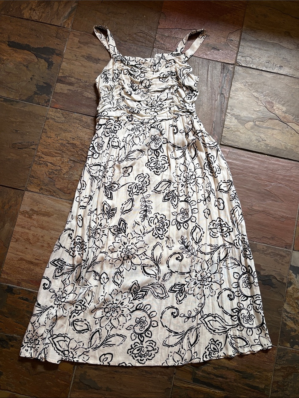 Maurices Cream Midi Dress with Black Floral Print